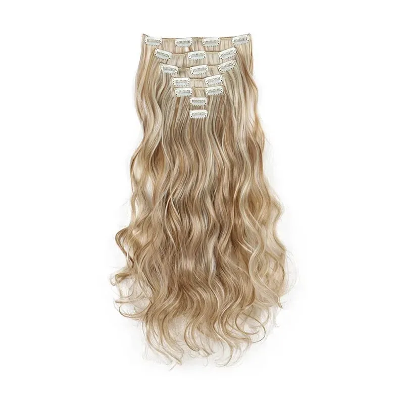 Long Straight Hairstyle 16 Clips 7 Pcs/Set Hair Extensions Natural Synthetic Blonde Black Hairpieces Heat Resistant For Women Kp — image 24