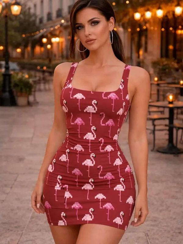 Women Square Neck Fitted Mini Dress Sleeveless Slim Fit Shopping Street Date Casual Elegant Outfit for Beach Lounge Street Fit — image 8