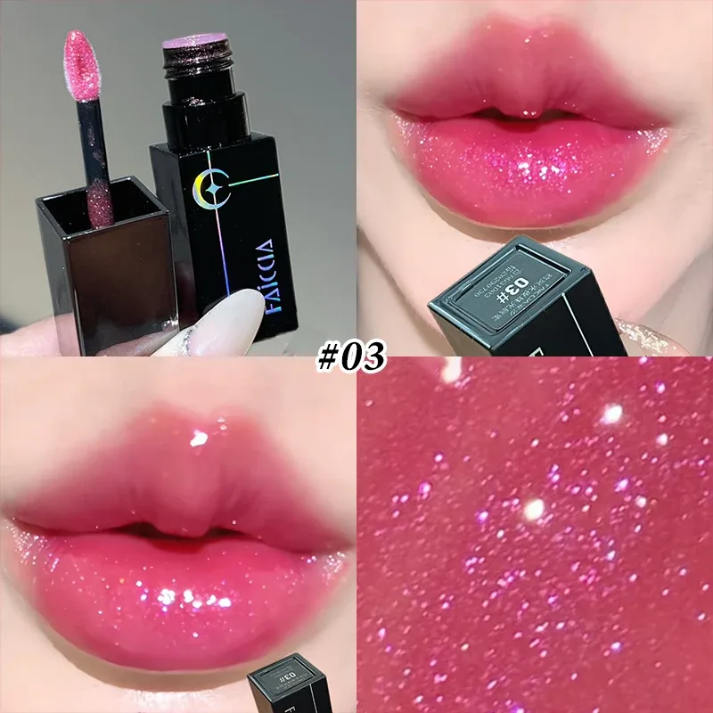 8 สี Glitter Watery Lip GLOSS Diamond Pearlescent METALLIC ลิปสติก Lasting Moisturizing ไม่เหนียวเหนอะหนะแต่งหน้าปาร์ตี้ฮาโลวีน
