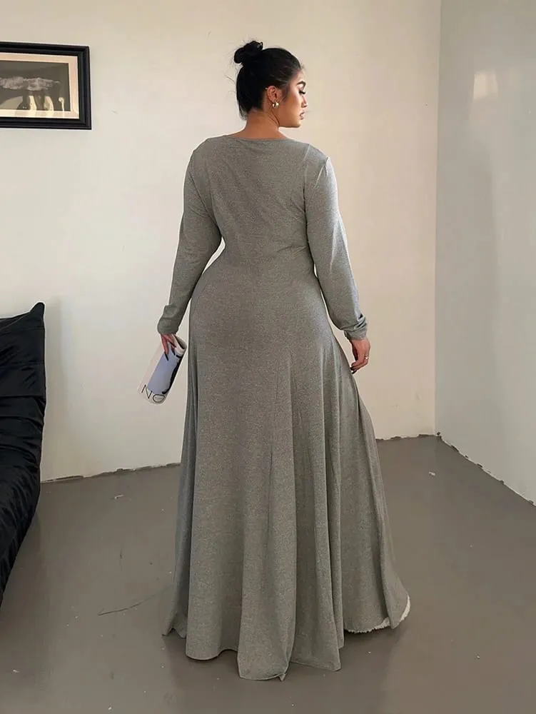 Plus-Size Solid-Color Knit Elegant A-Line Flowy Maxi Dress | Women's Long Dress | Casual & Commuter Style — image 6