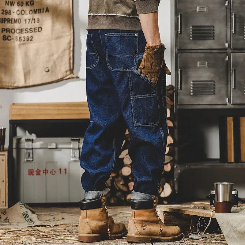 American Retro Work Jeans Men's Autumn Fashion Loose Open Thread Double Knee Thickened Wooden Straight Leg Denim Pants — image 5