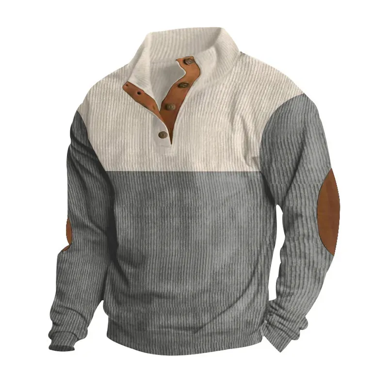 Men's Cargo Sweatshirt American Splicing Patch Pullover Men's Outdoor Jacket Corduroy Casual Long Sleeve Sweatshirt