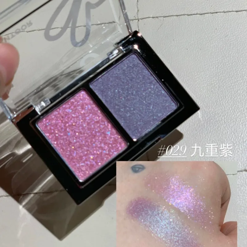 Dual Eyeshadow Palette Matte Shimmer Glitter Eyeshadow Palette Portable Long Lasting Fine Flash Eye Makeup Cosmetic — image 8