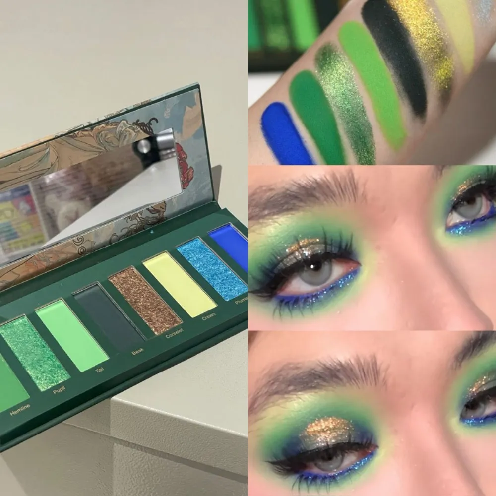 8-Color Smoked Green Eyeshadow Palette Metallic Blue Pearlescent Glitter Eye Shadow Plate Diamond Brightening Highlight Makeup — image 2