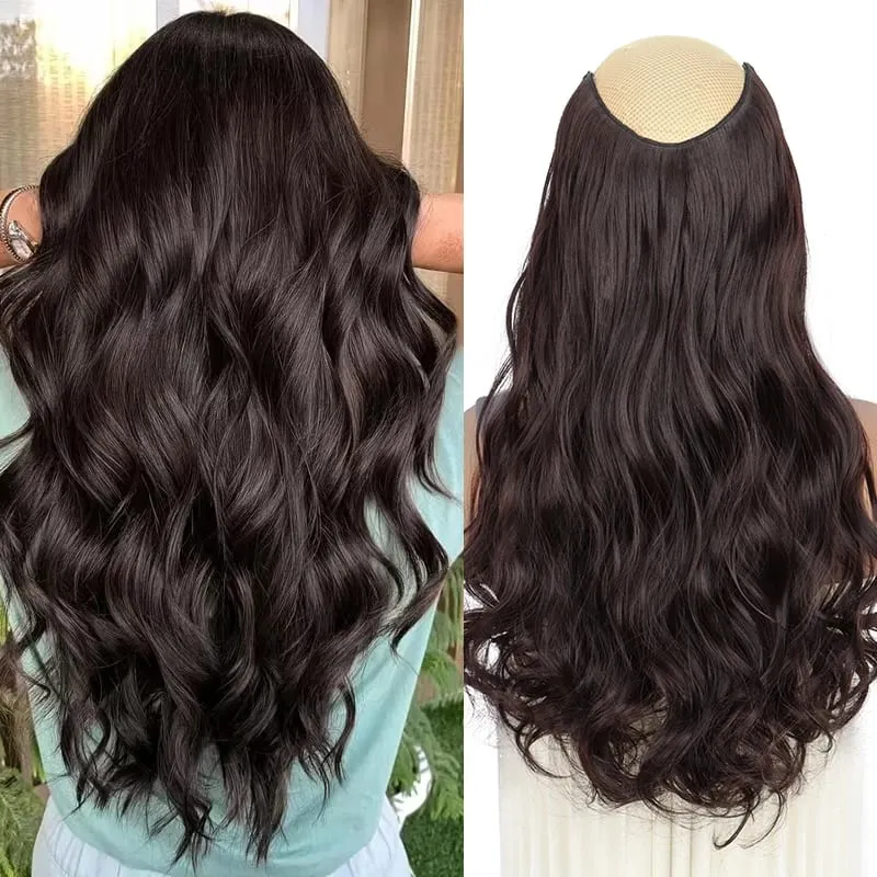 20Inch Synthetic 4 Clip Long Curly V-Shaped Hair Extension Natural Invisible Fashion Lazy Easy Wear Hairpiece for Women Party — image 9
