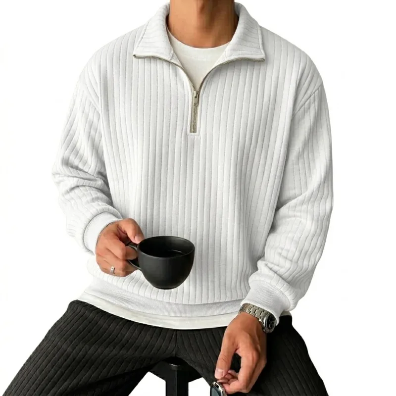 Quarter Zip Men's Sweatshirts Luxury Solid Stripes Pullover Zip Up Hoodies Gym Man V Neck Zip Up Shirts Long Sleeve Mens Coats — image 3