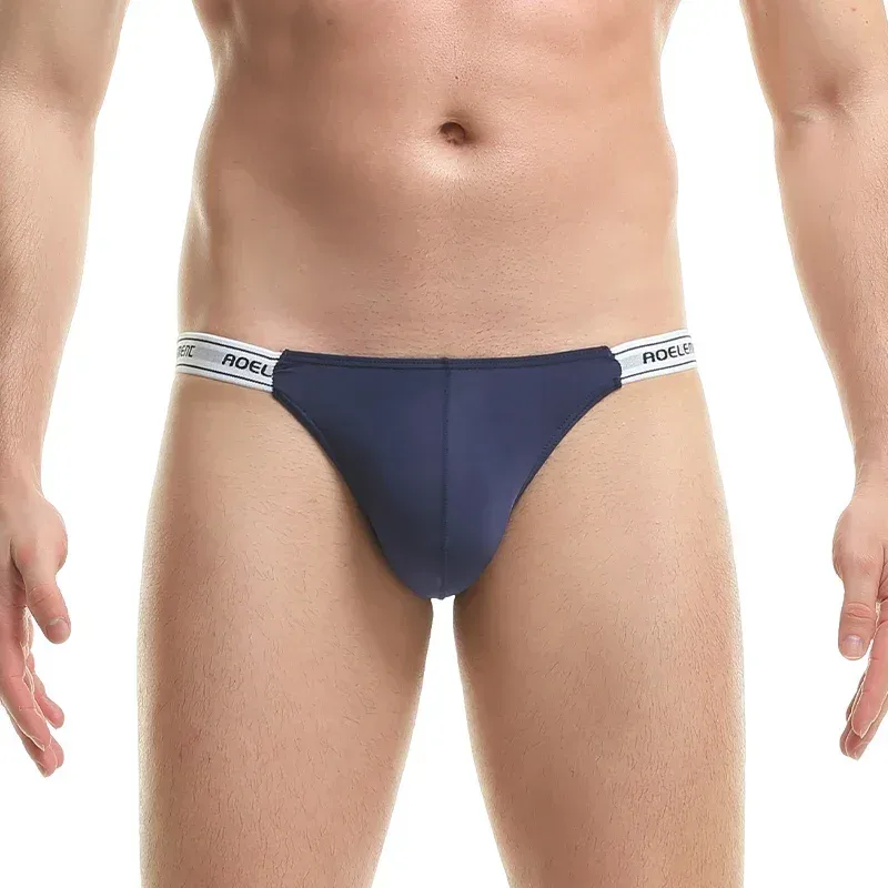 Men's Underwear Solid Color Elastic Tight Sexy Low Waist Ice Silk High Fork Thong Fitness Sports Comfortable Triangle Shorts — image 3