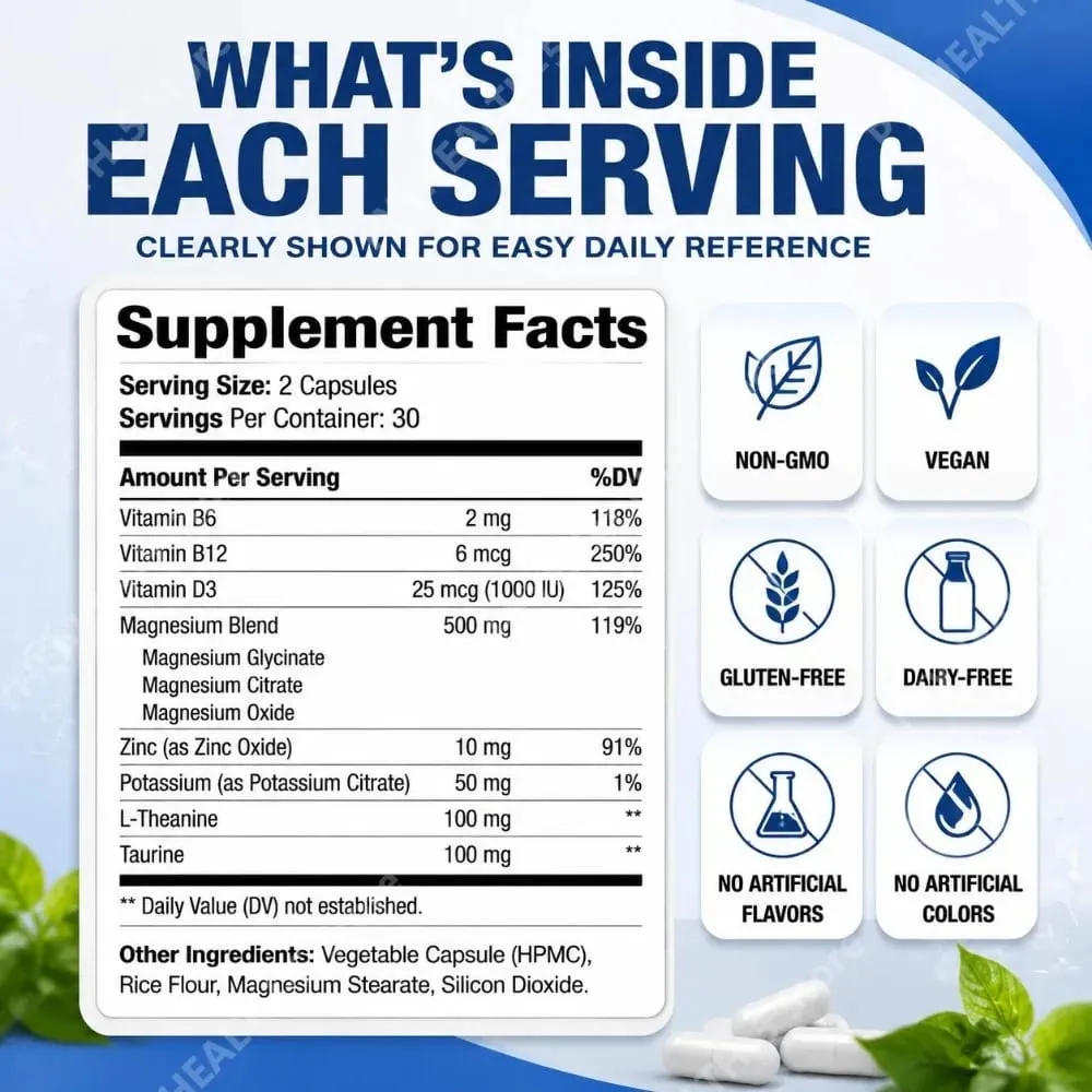 Docteat Magnesium Complex Capsules with 500mg Magnesium Blend Supports Nerve Health and Energy Metabolism Daily 60 Capsules — image 2