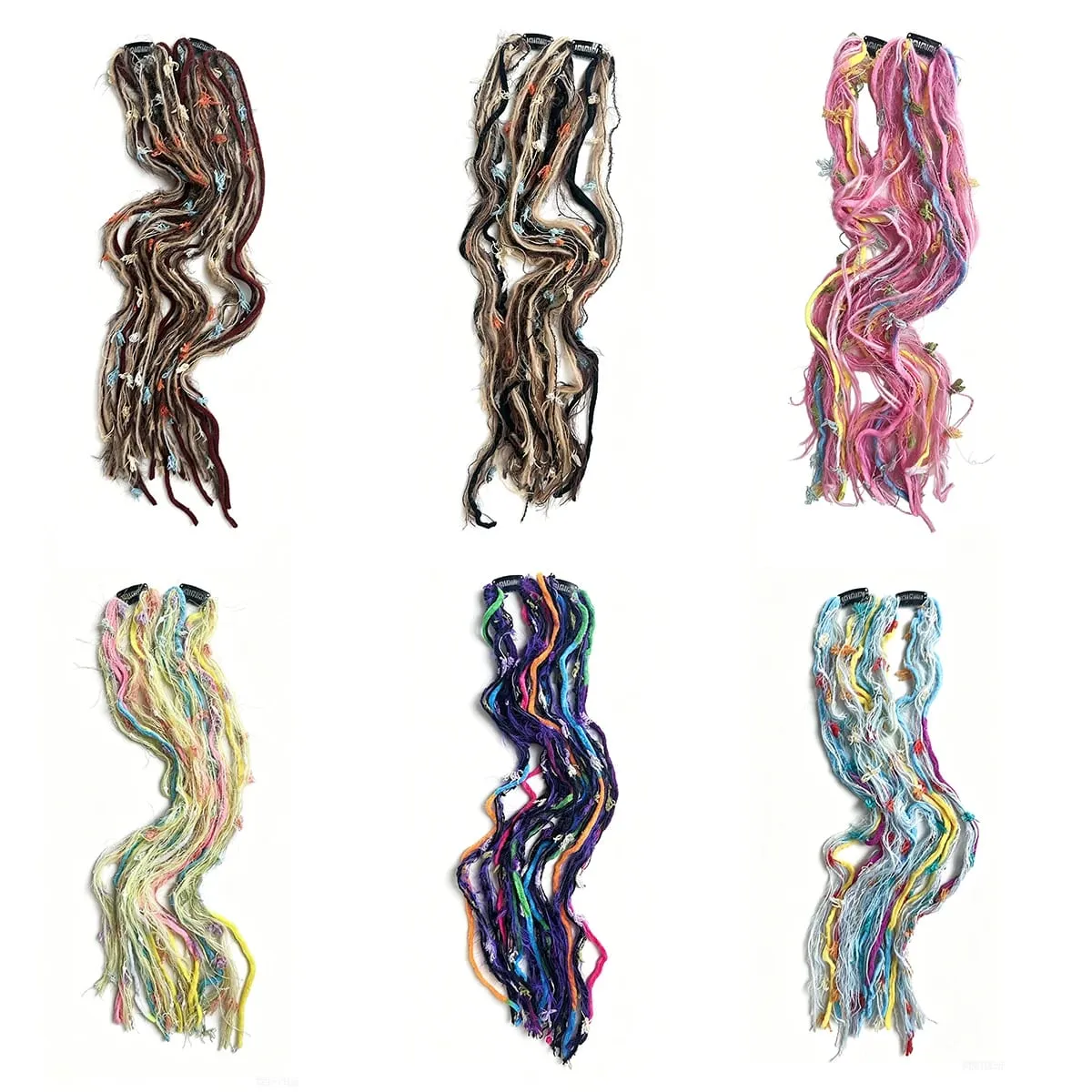 Synthetic 2Pcs Wool Yarn Dreadlock Clip Hair Extensions Maillard Long Boho Tassel Colored Vintage Braids Hair For Woman — image 2