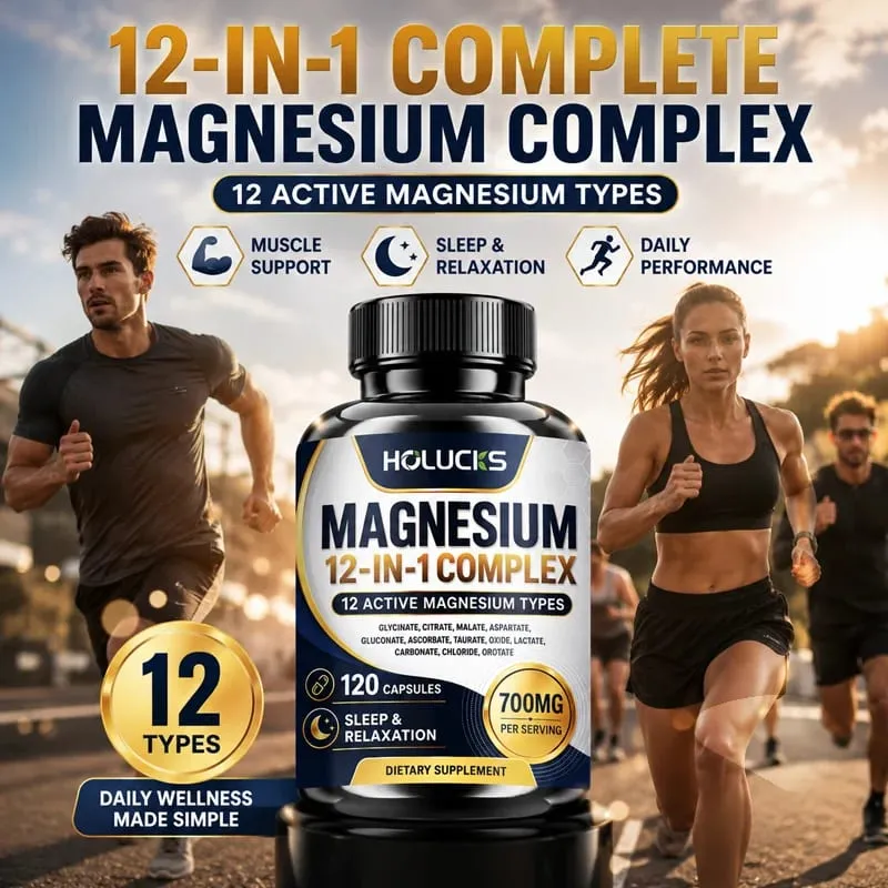 Magnesium 12-IN-1 Complex Capsules - Bone & Heart Health Supplement Sleep Support Muscle Relaxation Stress & Anxiety Relief