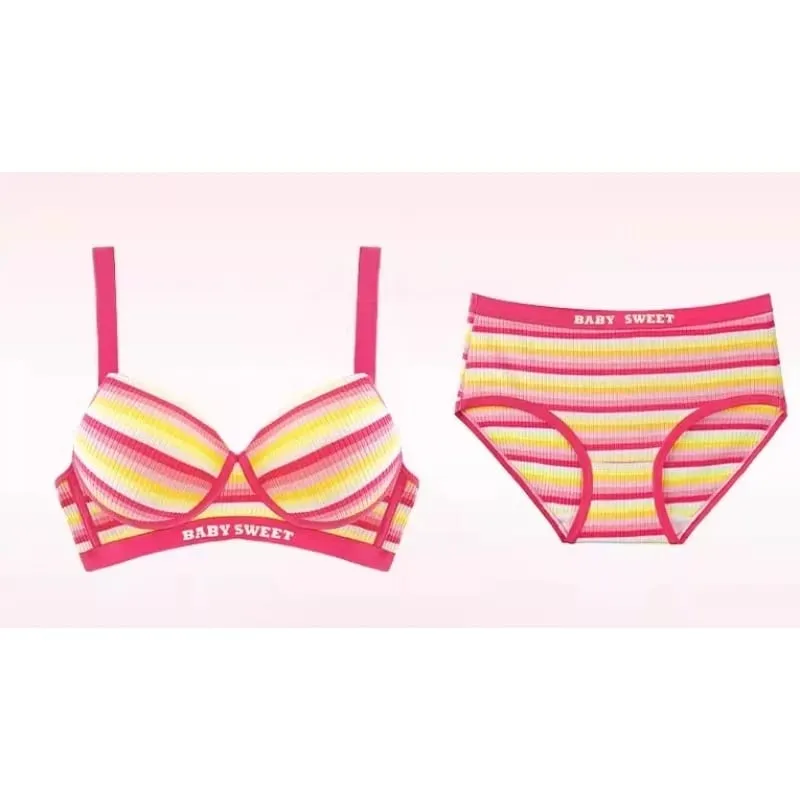 Seamless Bra Set for Women Rainbow Striped Shaping Bralette Lifting & Anti-Sagging Lingerie Small Bust Fit S-XL