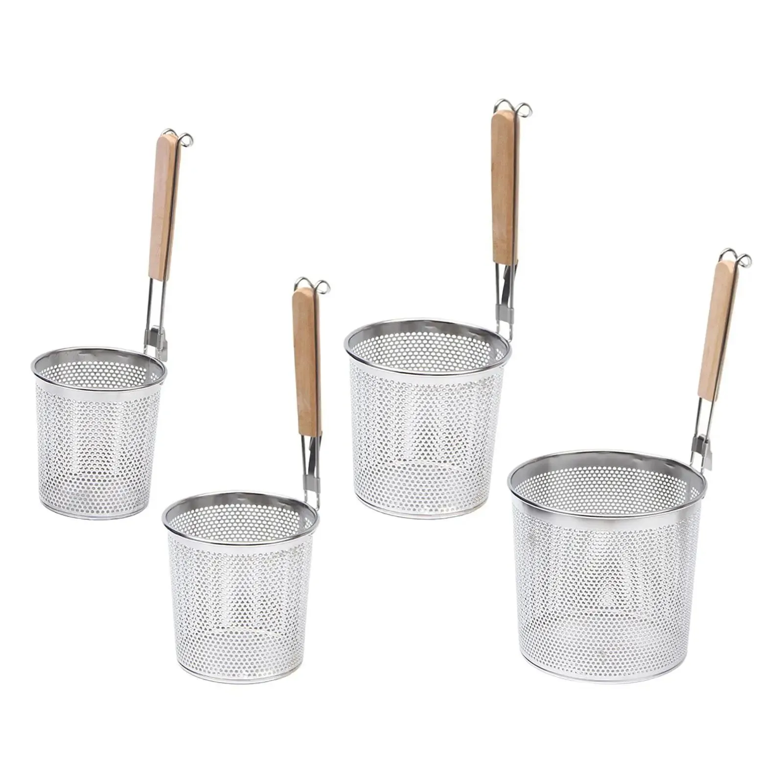 Stainless Steel Pasta Strainer Frying Serving Basket with Wood Handle for Onion — image 3