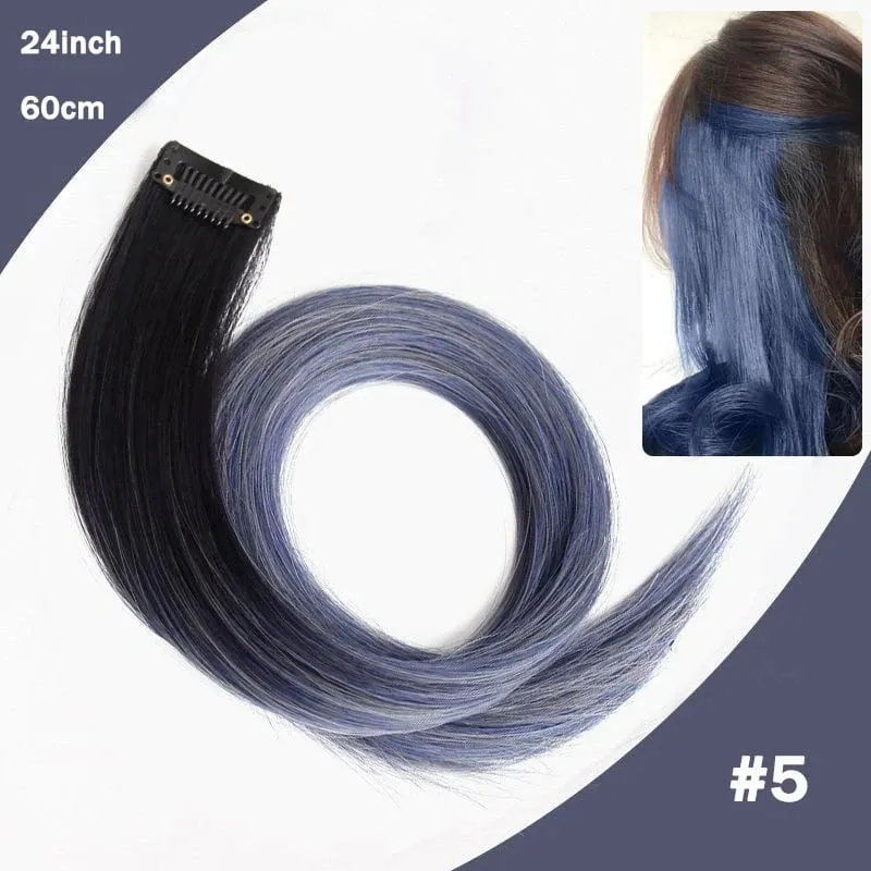 Hair Clips Hair Extensions Wig Synthetic Long Straight Gradient Color Clip-in Hair piece Hair Clips for Hair for Women Wear — image 11