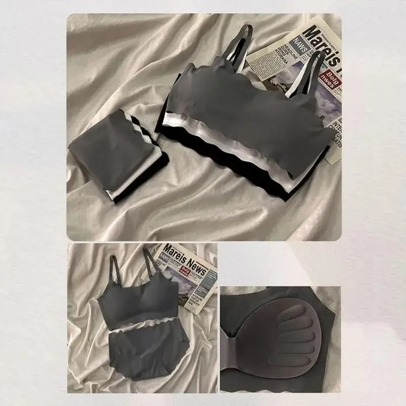 Seamless Scalloped Edge Bra And Panty Set For Women Skin-friendly Wireless Comfortable Lingerie Set Detachable Underwear Coaster — image 2
