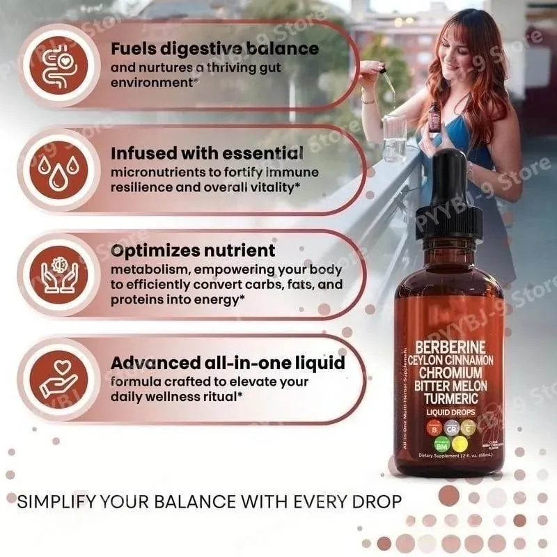 Berberine Chromium Turmeric Ginseng Liquid Drops 60ml Organic Herbal Supplement Daily Wellness Balance Support for Adults — image 4