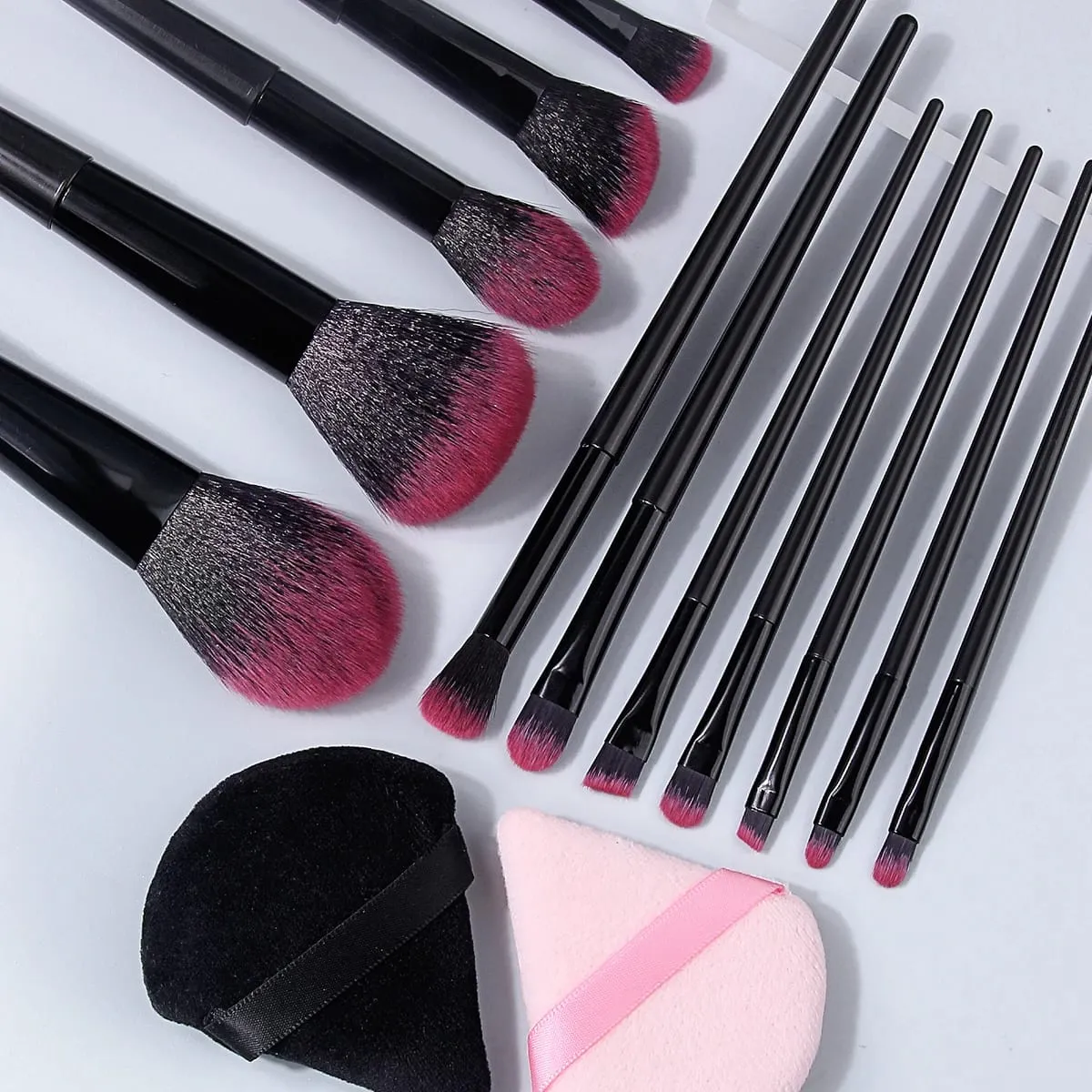 Hot Sale 14Pcs Complete Makeup Brushes Kit Soft Skin-Friendly Fluffy Cosmetic Brushes with Black & Pink Triangle Makeup Puffs — image 5