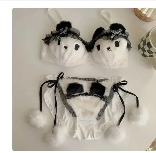 Cute Cat Paw Plush Lingerie Set for Women Warm Winter Bra & Panty with Ears Comfortable Kawaii Underwear — image 27