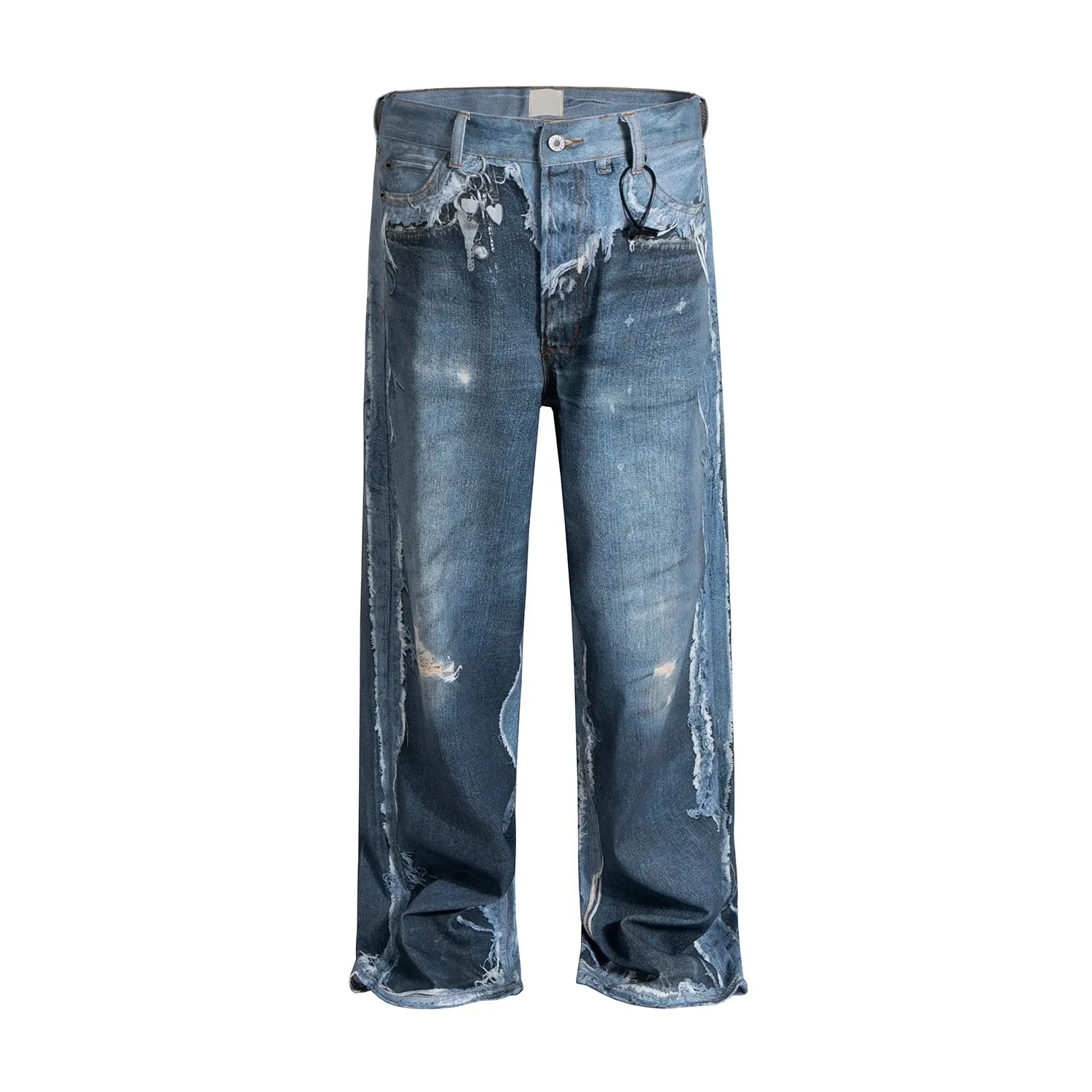 Fake Two Pieces 3D Print Patchwork Baggy Jeans for Men and Women Straight Casual Loose Denim Trousers Oversized — image 10