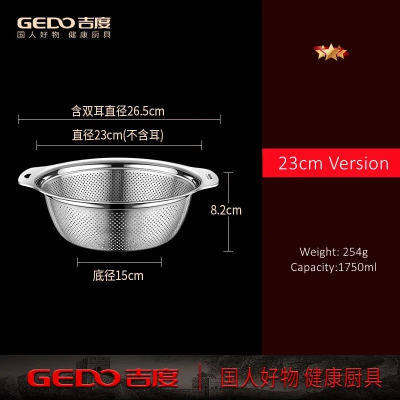 Certificação LFGB 304 Bacia de drenagem de lavagem de cozinha em aço inoxidável 23cm ~ 31cm de diâmetro Coador com furos pequenos densos