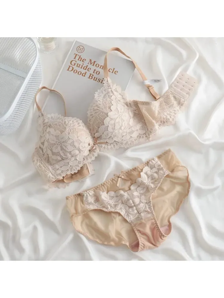 Push Up Bra for Small Breasts Lift & Gather Unpadded Lace Bra Set Adjustable Anti-Sagging Wireless Comfort Luxury Lingerie — image 4