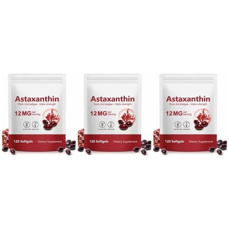 Astaxanthin Softgels From Microalgae Promotes Collagen Production Soy Free Gluten Free Non GMO Triple Strength 120 Softgels — image 9
