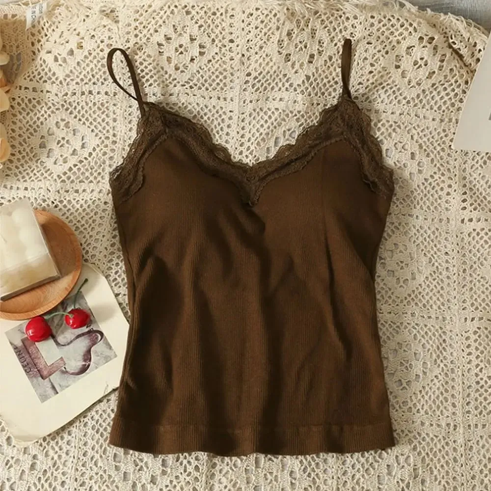 High Quality Fashion Breathable Lace Camisole Strap Bra Solid Color Summer Top Sexy Style Wire-Free Crop Top — image 12