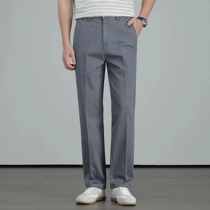 2026 Summer High Quality Clothing Men's Lightweight Straight Jeans Silk Lyocell Business Casual Thin Trousers Denim Pants — image 3