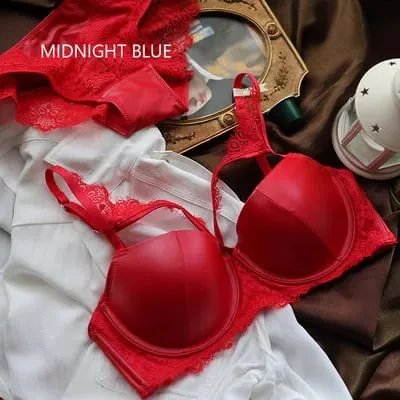 American Leather Sexy Women Underwear Smooth Thin Thick Bra Set Red Black Push Up Lingerie Hollow Out C cup Intimates
