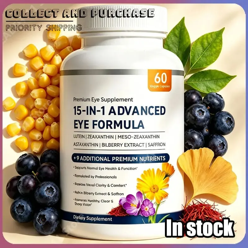 15 in 1 Advanced Eye Formula Lutein Zeaxanthin Bilberry Extract Vitamin C & E Supports Eye Health 60 Veggie Capsules for adult — image 1