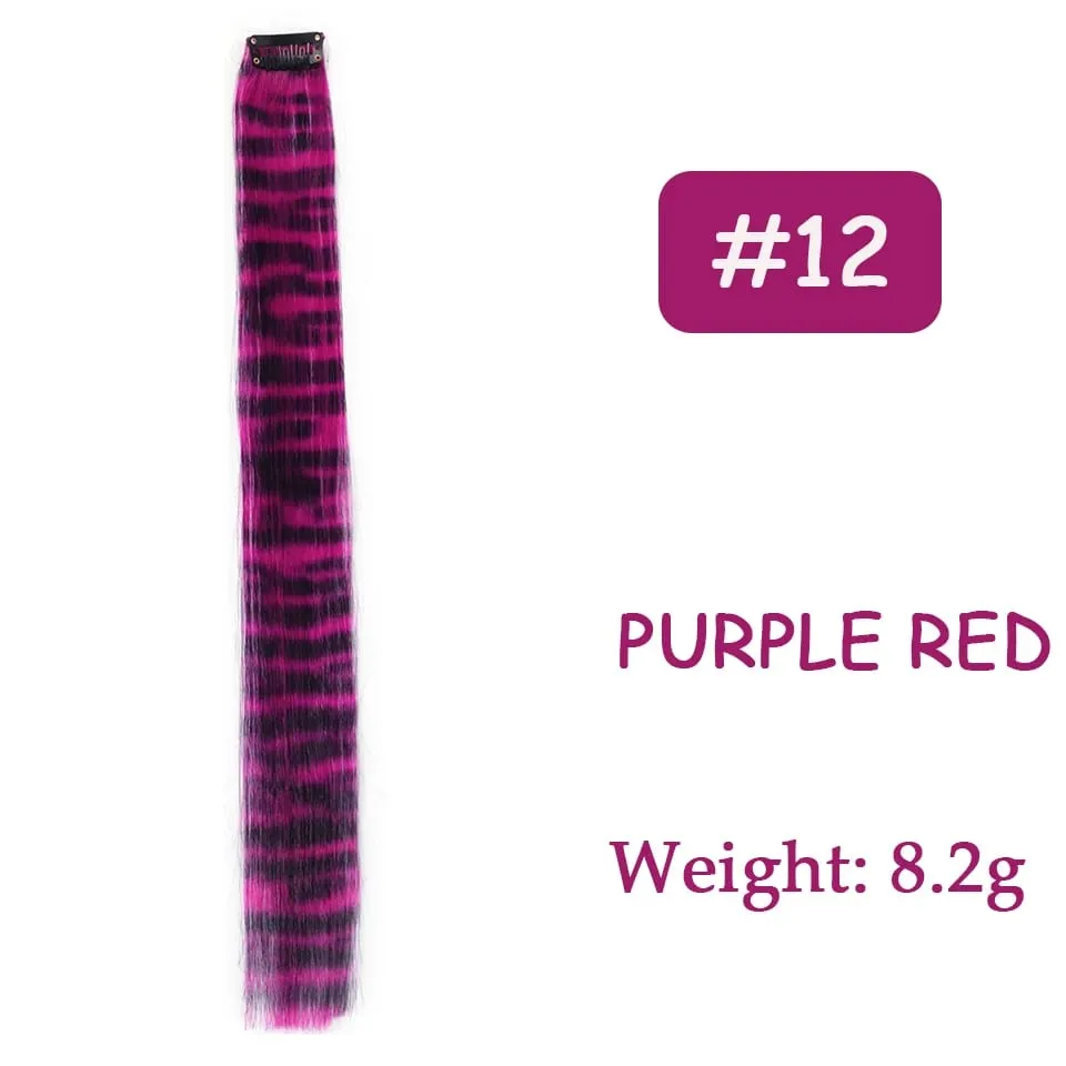 1pc/set Stripe Printed Hair Colorful Long Straight Hair Pieces Synthetic Clip-in Hair Extensions for Daily Use Party Halloween — image 19
