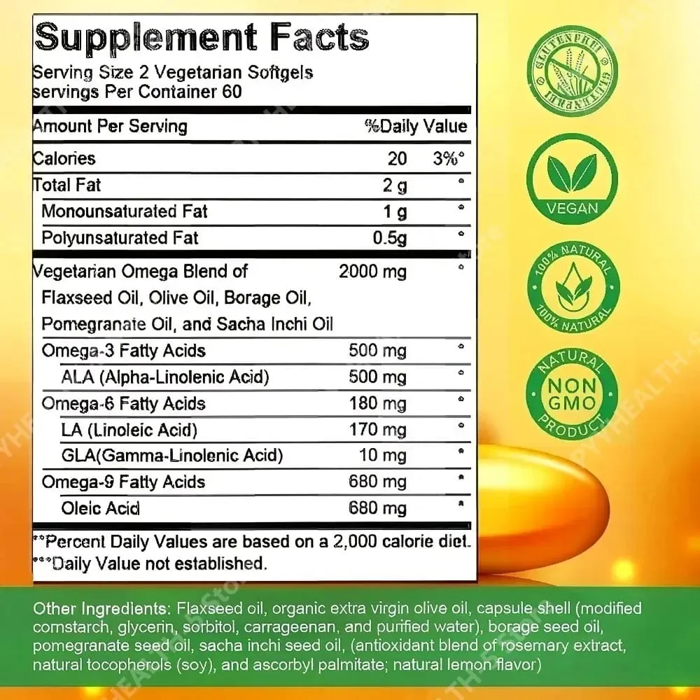 Plant-Based Omega 3-6-9 Softgels Natural Dietary Supplement Supports Skin Eye & Overall Health 100% Vegan Sourced 120 Softgels — image 5