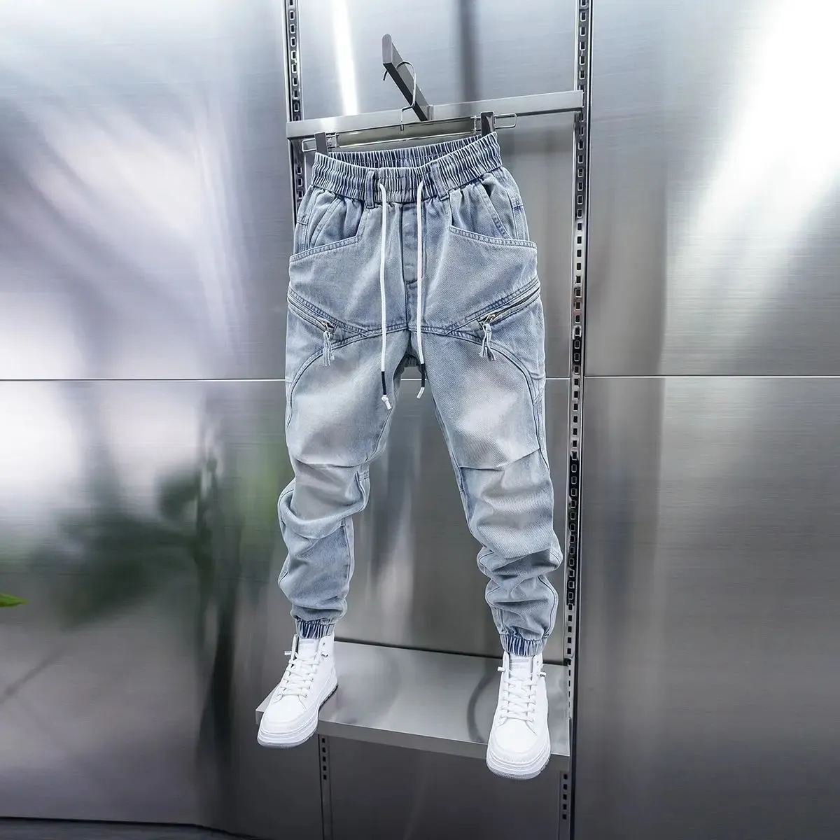 Fashionable Street Jeans Cool Zipper Harem Jeans High Quality Luxury Brand Men Clothing