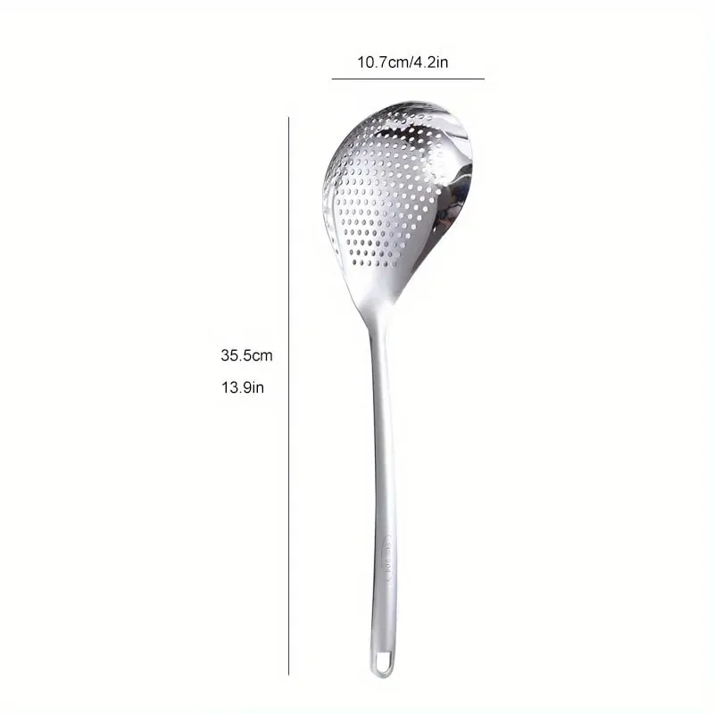 1pc Large Durable Stainless Steel Colander Skimmer Spoon Heavy Duty Food Strainer Spoon for Frying & Cooking Kitchen Utensils — image 6