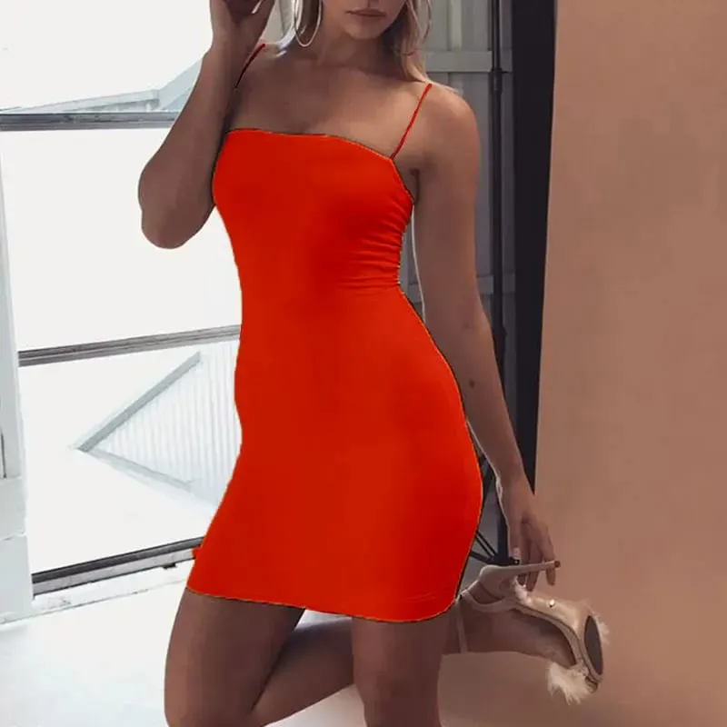 المرأة الصيف عارية الذراعين Bodycon مثير فستان قصير Y2k موضة السباغيتي فستان بحزام بلا أكمام الصلبة الترفيه تنورة أنيقة Vestidos — image 5