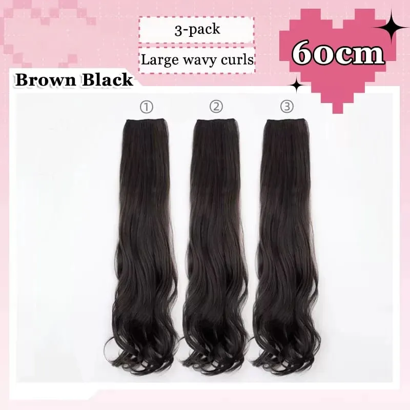 3Pcs/Set 6Clips Hair Extension Black Long Large Wavy Curls Natural Hair Hairpiece Heat Resistant Fiber For Women Hairstyle — image 18