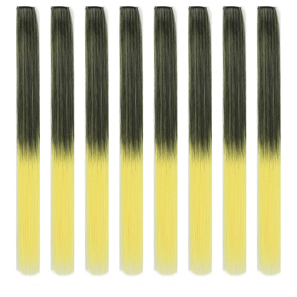 8pcs/pack Colored Party Highlights Clip in Hair Extensions for Girls 22 inches Multi-colors Straight Hair Synthetic Hairpieces — image 22