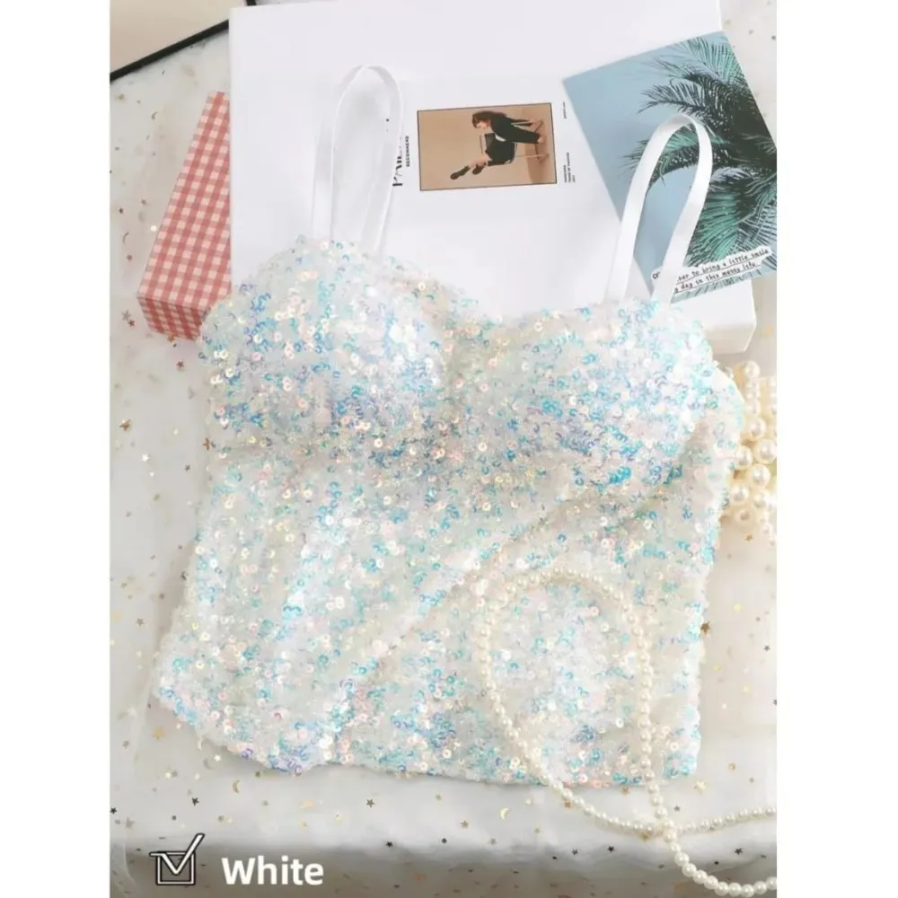 Shiny Sequin Sequin One-Piece Tank Top Fixed Wrap Chest High Elasticity Backless Vest Underwear Short Base Layer Vest Top Summer — image 11