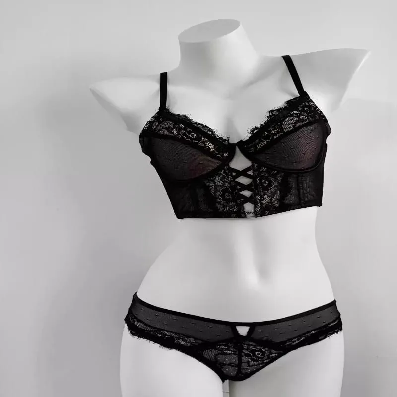 French Lace Push Up Lingerie Set Damen Thin Underwire Bra Sheer Mesh Ruched Chemise Soft Petite Small Bust Ladies S-XL — image 2
