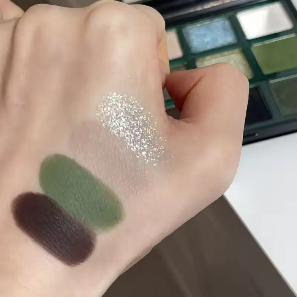 9 Color Eyeshadow Palette Olive Green Eye Look Pearlscent Shimmer Matte Eyeshadow Pink Palette Flash Cosmetics — image 5