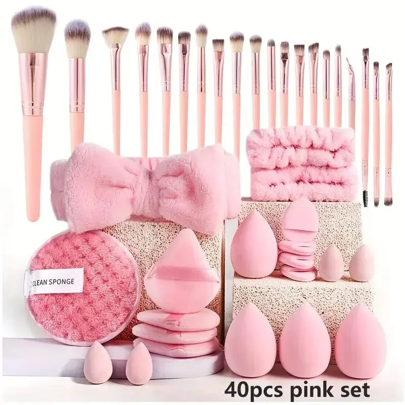 20/40Pcs Makeup Brushes and Sponges Set Brown Makeup Puff Beauty Egg Headband Wristband Remover Kit Makeup Tool Gift — image 24