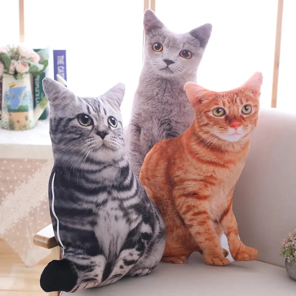 Plush Realistic 3D Cat Doll Soft Cartoon Simulation Cat Plushie Pillow Stuffed Kawaii Plush Animals Toy Cushion for Kids Girls — image 1
