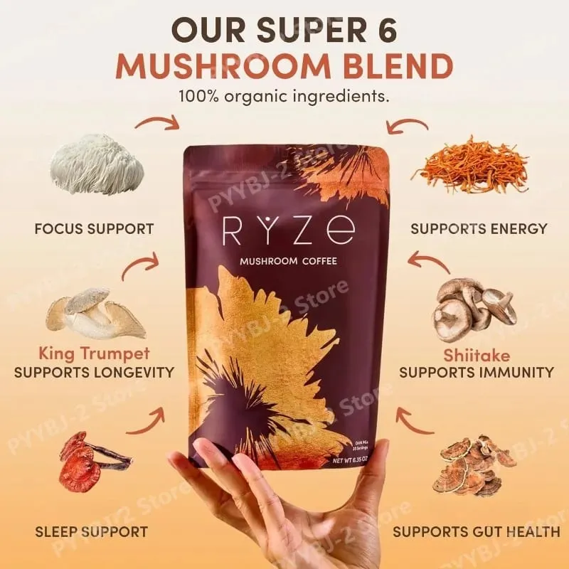 Organic Mushroom Extract Powder with MCT Oil Adaptogenic Blend 6 Types Daily Nutritional Support Smooth Formula Supplement — image 1