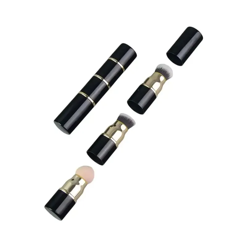 3-in-1 Mini Makeup Brush Set Detachable Portable with Dust Cover for Foundation Powder Blush and Sponge Head Make Up Tools