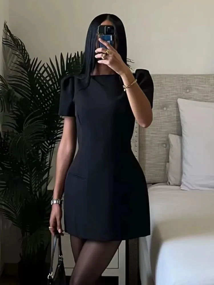Fashion Evening Party Female Short Dresses Elegant Black Short Sleeve Women's Mini Dress 2026 New Lady Chic Evening Party Robes — image 2
