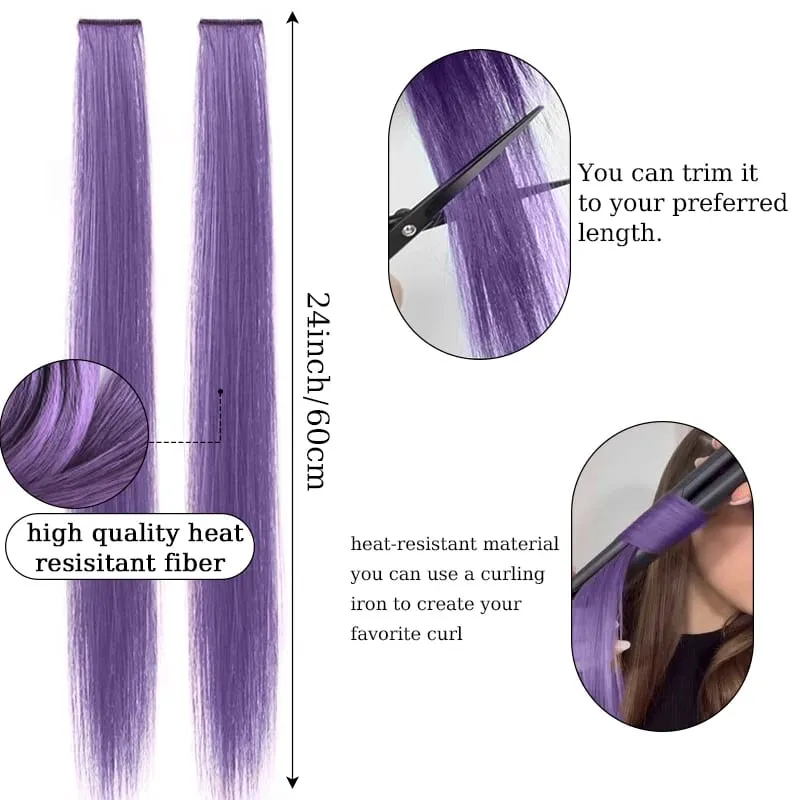 2PCS/SET Colored Party Highlights Clip in Hair Extensions 24inch Long Straight Hair Clips Hairpiece for Halloween Christmas Wear — image 5