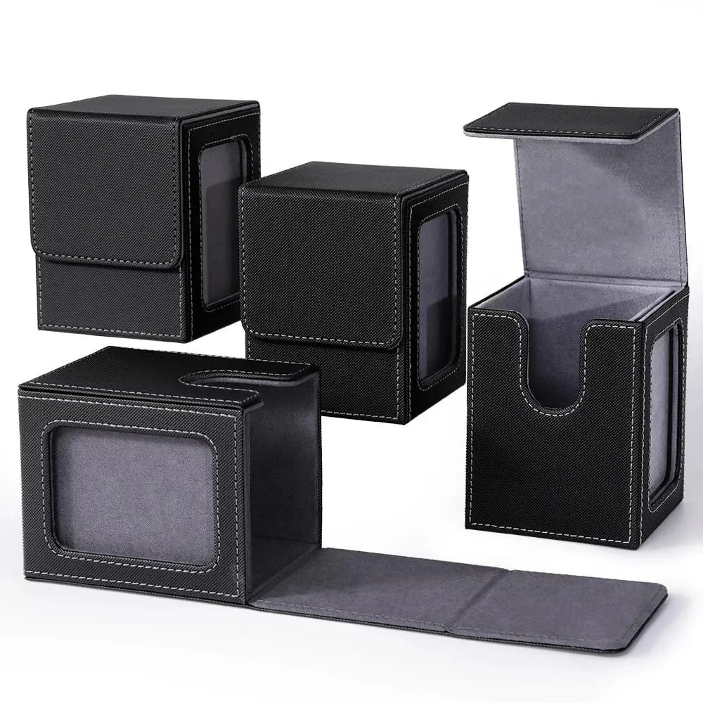 4 Pack Card Deck Box with Display Window Hold 120+ Single Sleeved Cards Magnetic Closure PU Leather Card Box for TCG Cards — image 3
