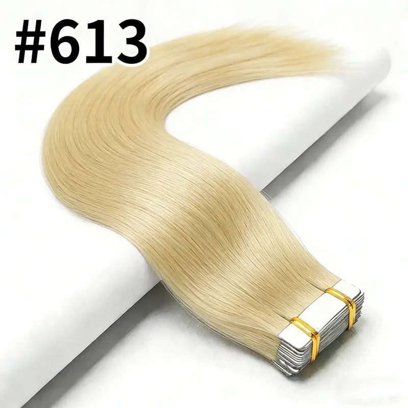 50g Straight Tape in Hair Extensions Human Hair 613 Color Bleach Blonde Seamless Skin Weft Tape in Real Human Hair Extension — image 13