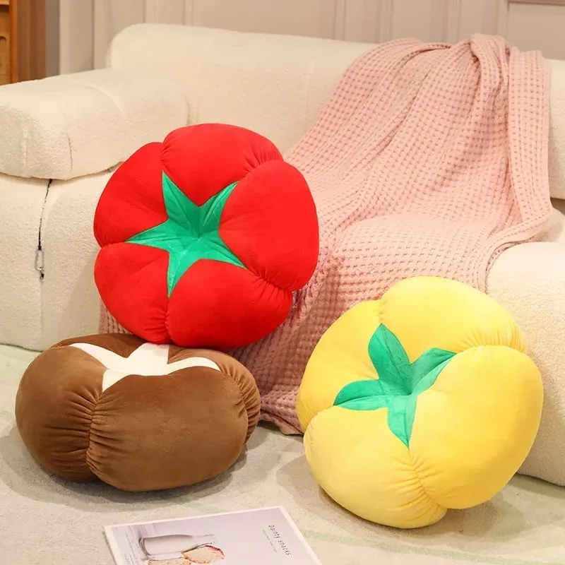 Kawaii Simulation Veggie Fruit Plush Cushion Persimmon Shiitake Mushroom Tomato Soft Decor Pillow For Bedroom Sofa Gift — image 4