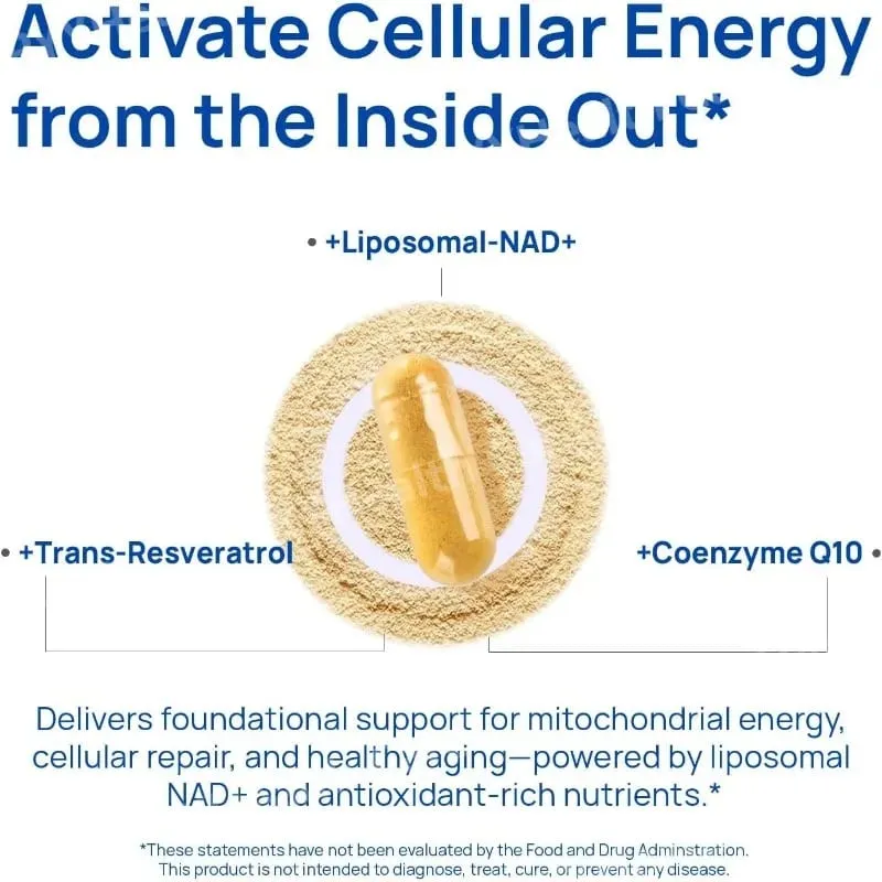 Mens NAD+ Complex 60 Capsules - Liposomal NAD+ Resveratrol CoQ10 Saw Palmetto for Cellular Energy Prostate & Hormonal Support