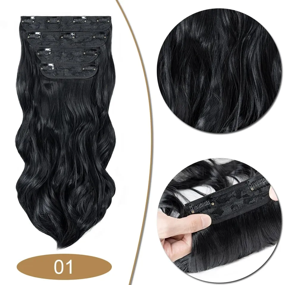 S-noilite Synthetic Hair 22inch Clips In Hair Extensions Long Wavy Clip In Hair Thick Double Weft 4Pcs/set Hairpieces For Women